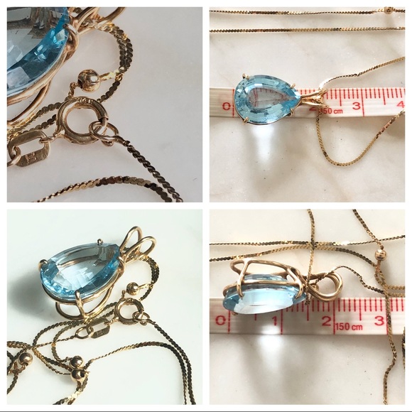 Vintage Pear Blue Topaz 14KGold Basket& 24”Chain - Picture 8 of 8